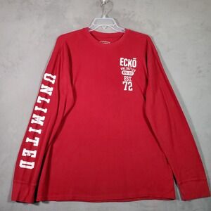 ECKO Unltd Thermal TShirt Mens 2XL Red Embroidered Long‎ Sleeve Waffle Knit Y2K